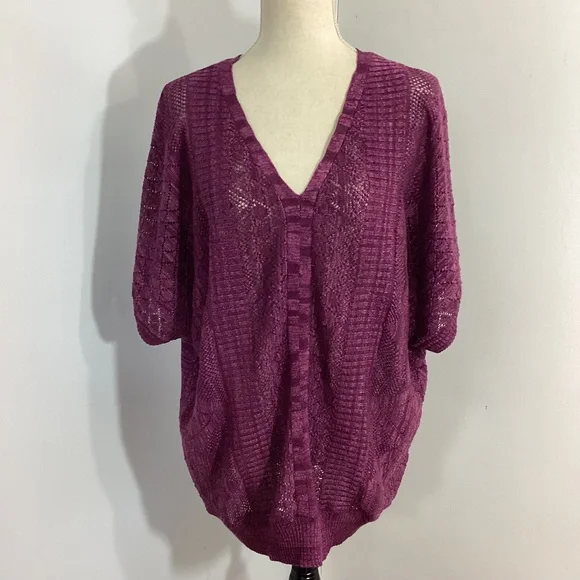 NWT DRESS BARN WOMAN 1X MELANGE PLUM CROCHET SWEATER VEST V-NECK PULLOVER - Picture 1 of 11